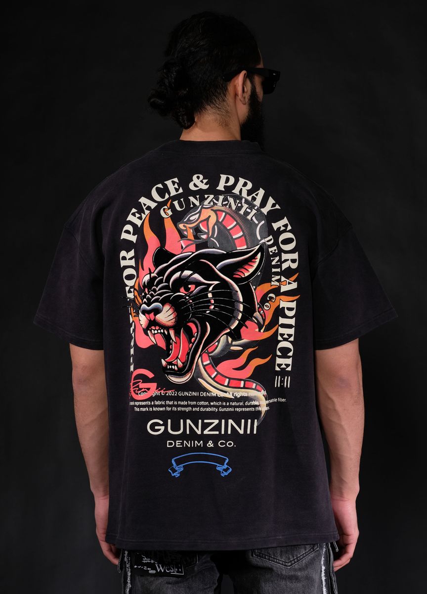 GUNZINII / WASHED BLACK PRAY FOR PEACE TEE