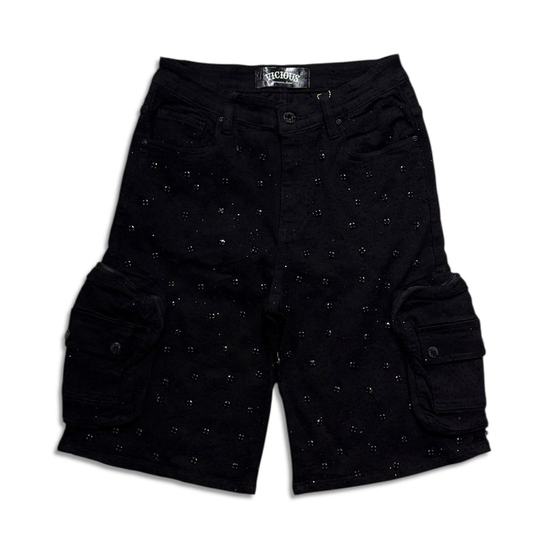 VICIOUS JET BLACK DENIM SHORTS