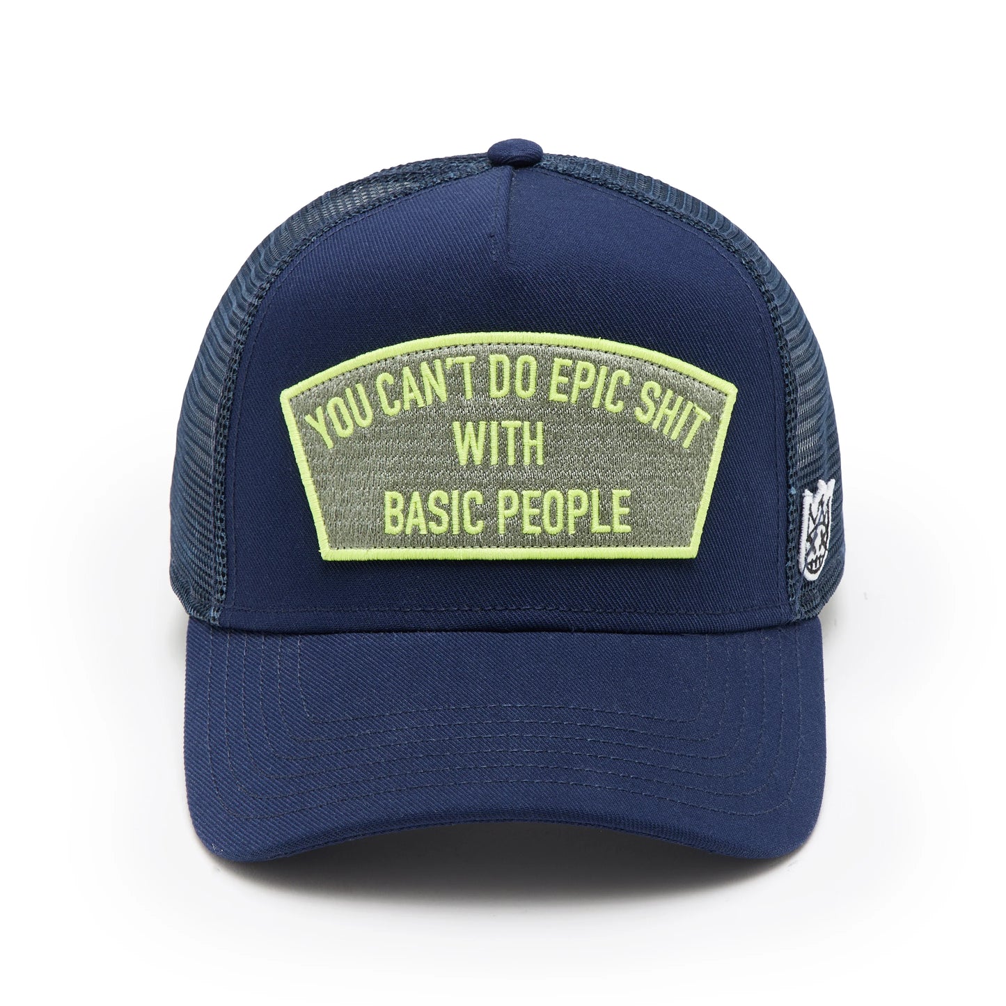 MIDNIGHT BLUE LOGO MESH BACK TRUCKER HAT "CANT DO EPIC SHIT"