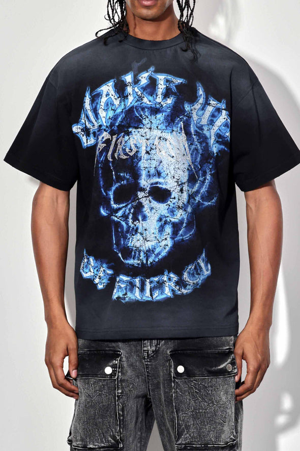 FR BLACK HEAVY WASHED SKULL GRAPHIC TEE