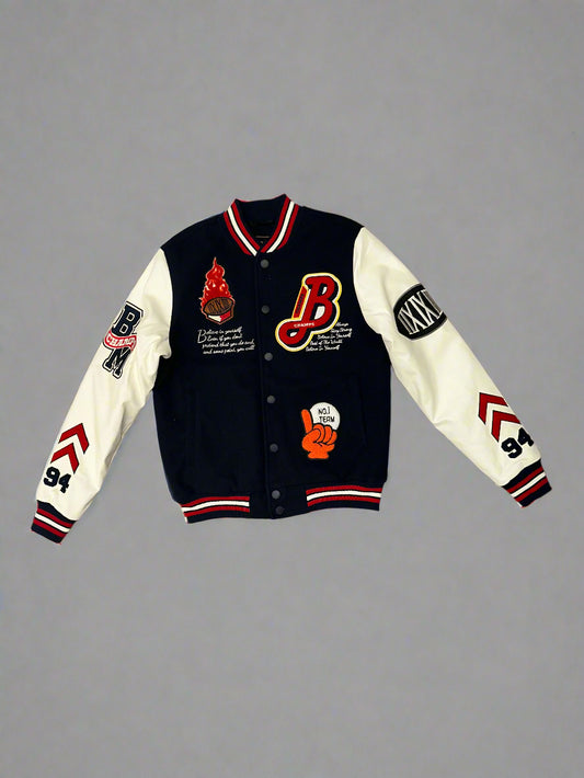 Patchwork Navy Varsity Jacket