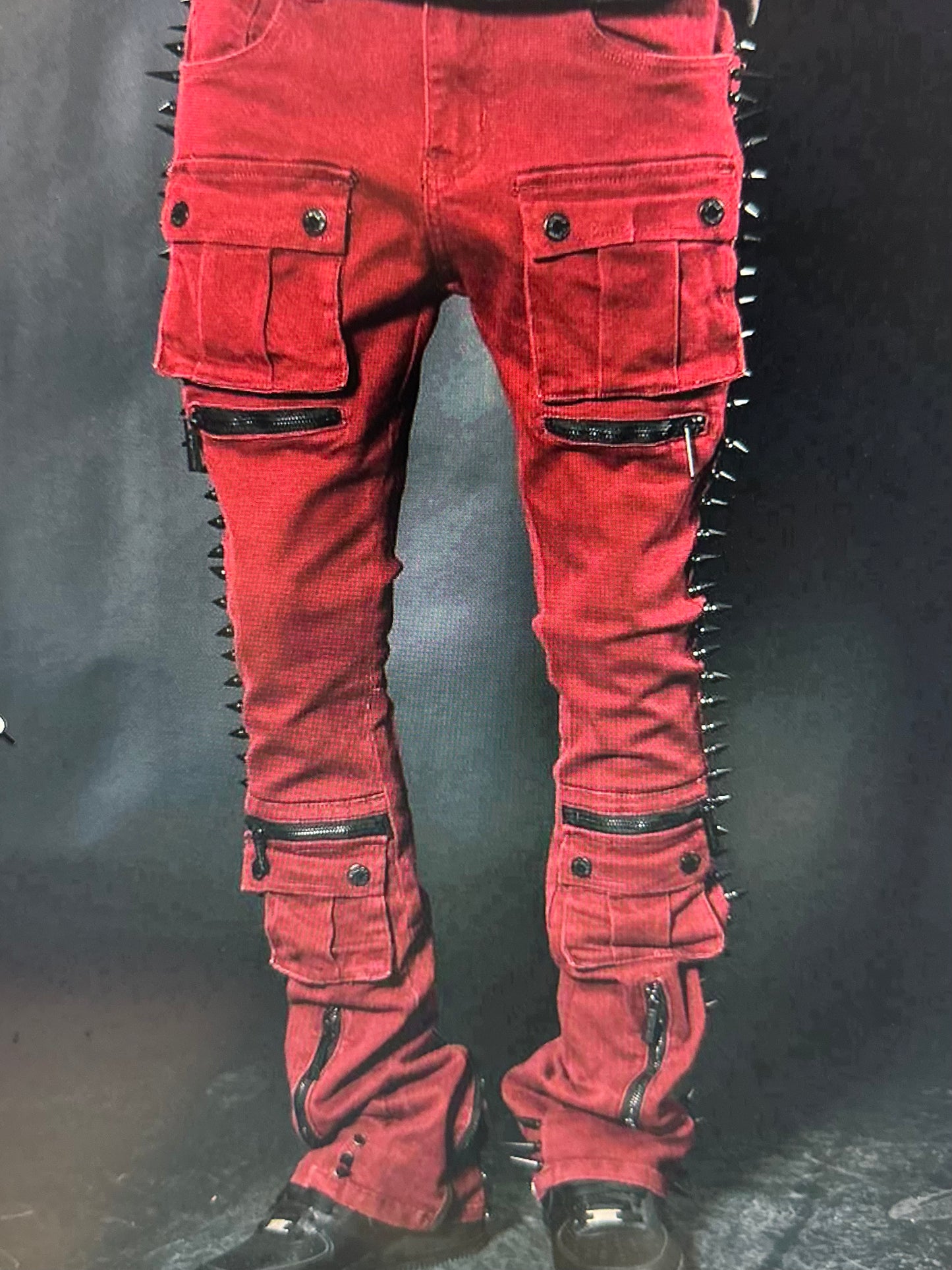 VICIOUS / BURGENDY SPIKE DENIM JEANS
