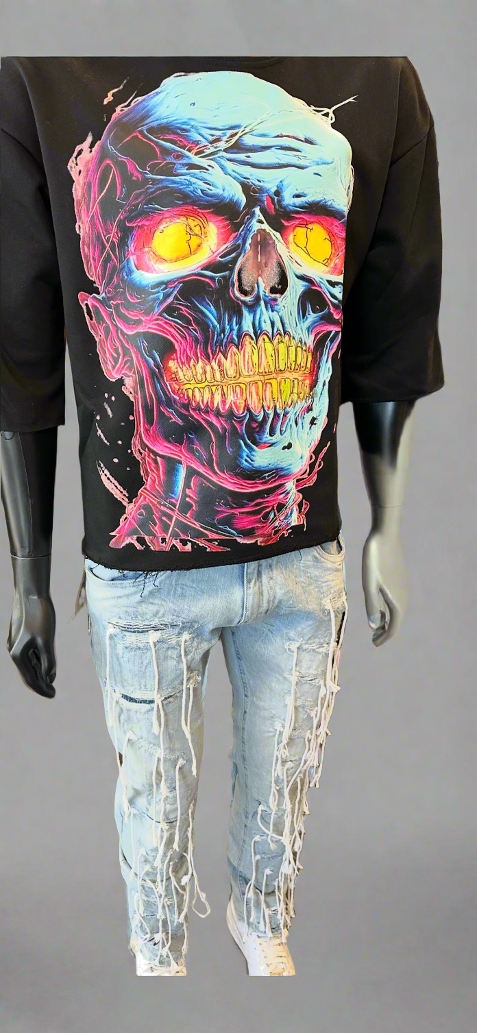 BKYS/ BLUE SKULL FACE CROP TEE