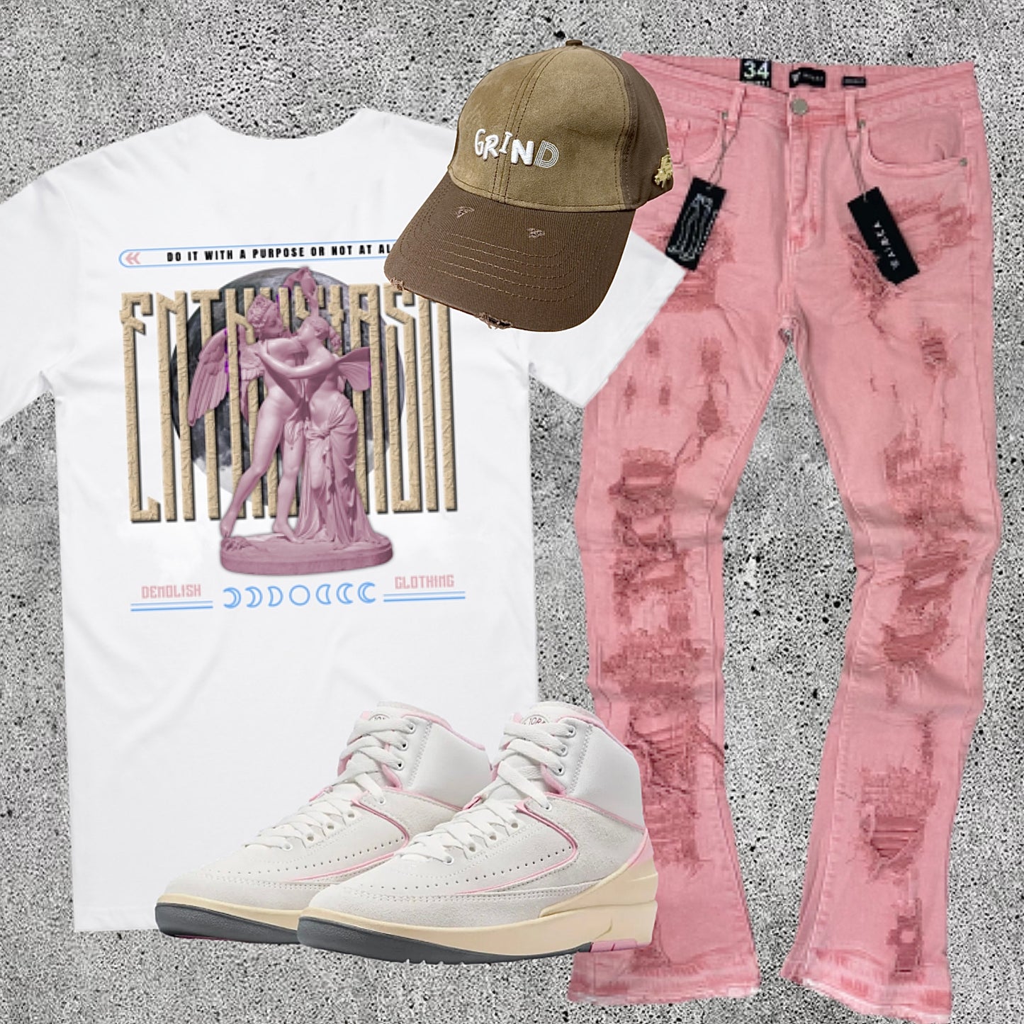 Enthusiasm Purpose Tee (Wte/Tan/Pink)