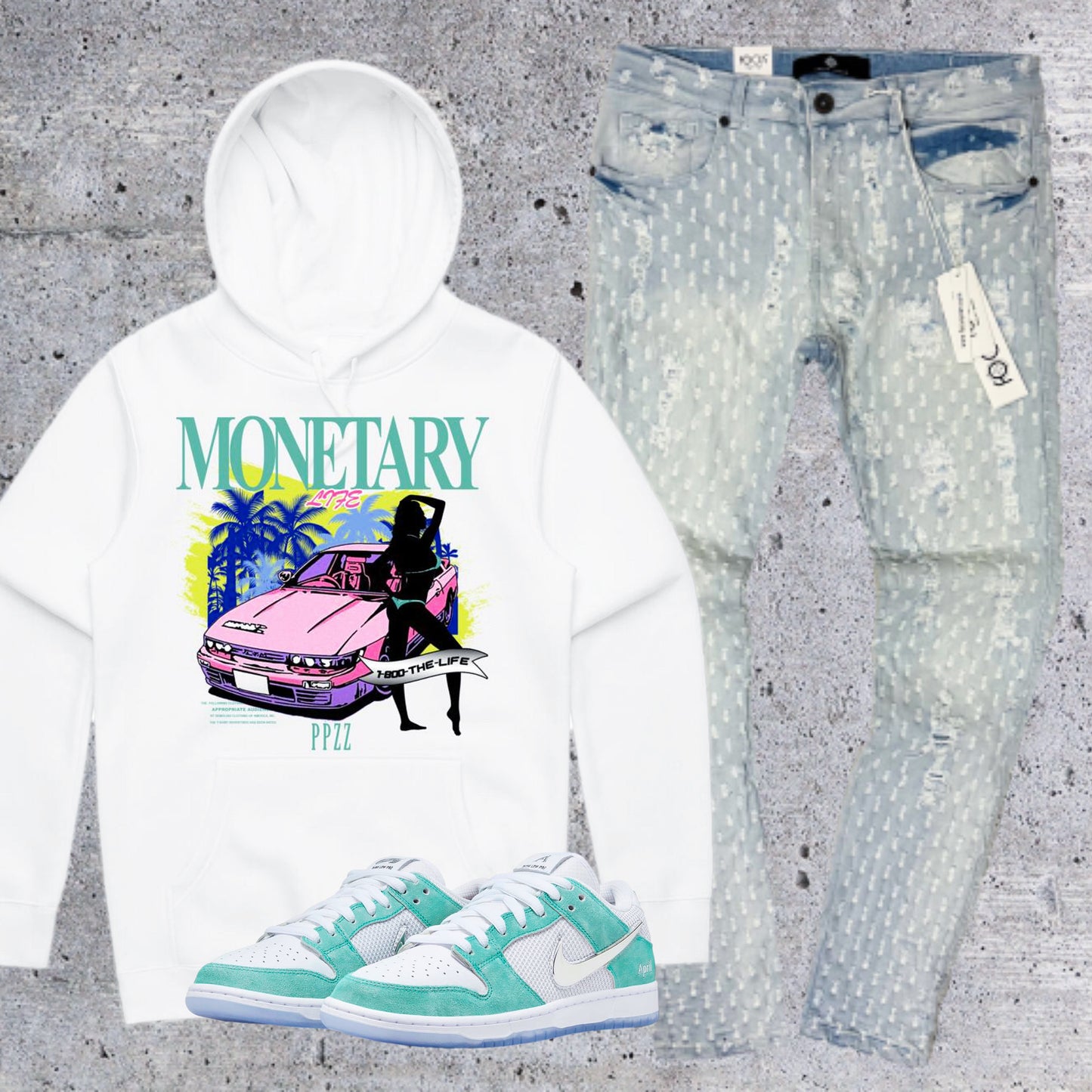 Monetary Life Hoodie (Wte/Aqua/Multi)