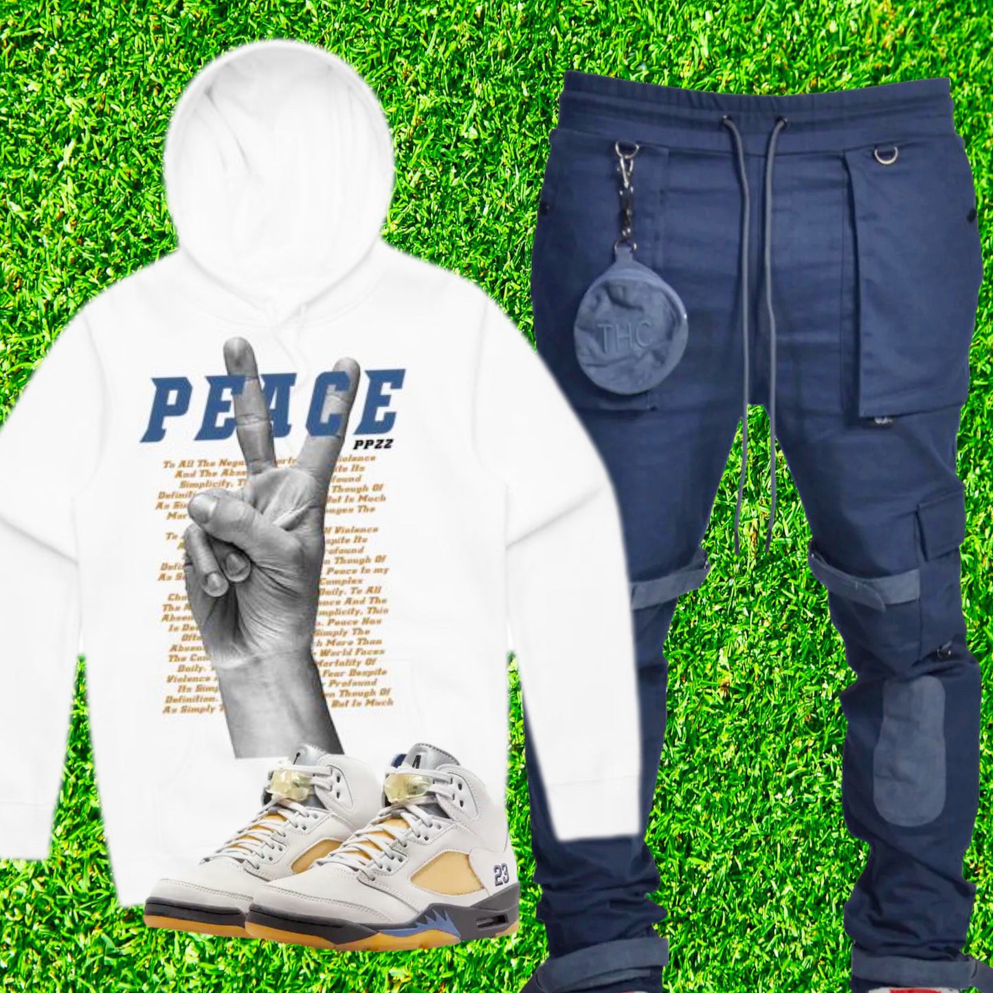 Peace Hand Hoodie (Wte/Navy/Wheat)