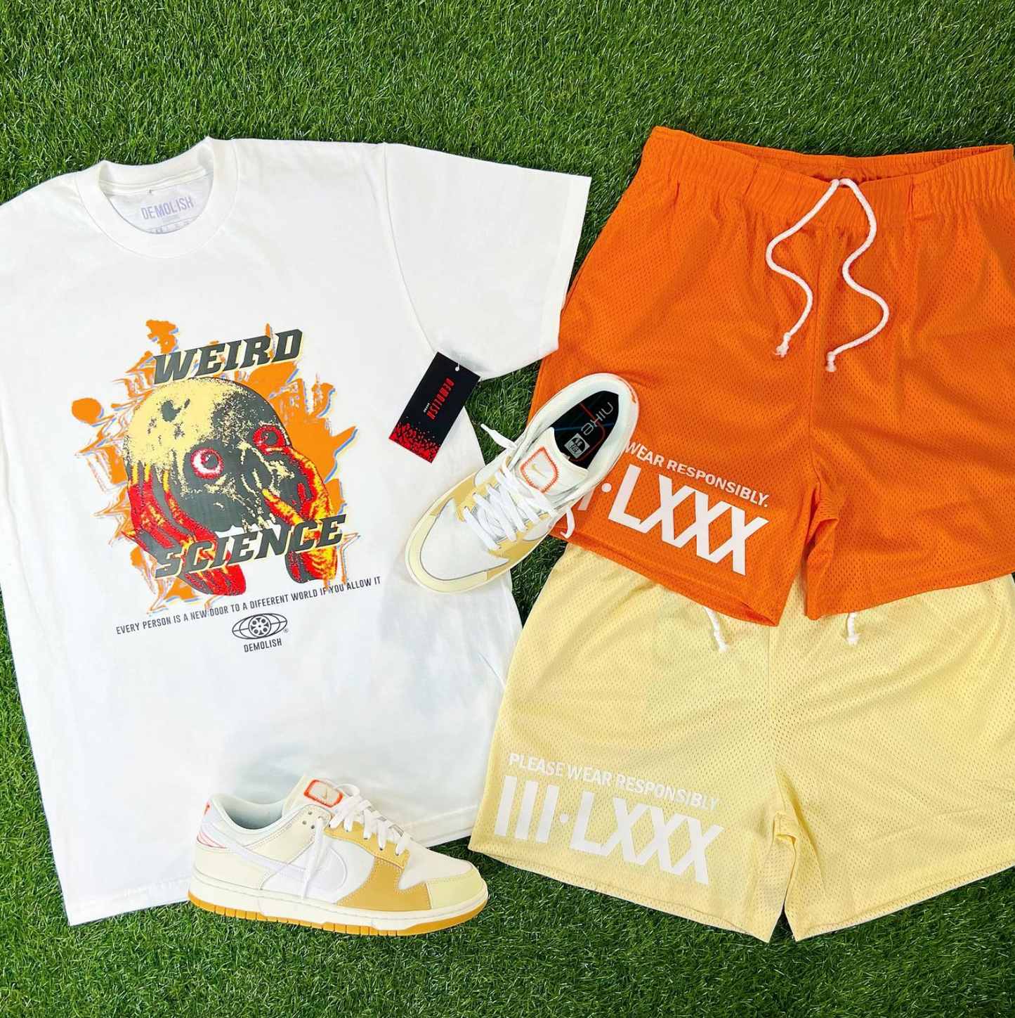 Men, Boys, Teens, Gifts, Wmns, Girls, Urban, Style, Fashion, Demolish, Mesh Shorts, Cream, Roman Numerals, Basketball Shorts,