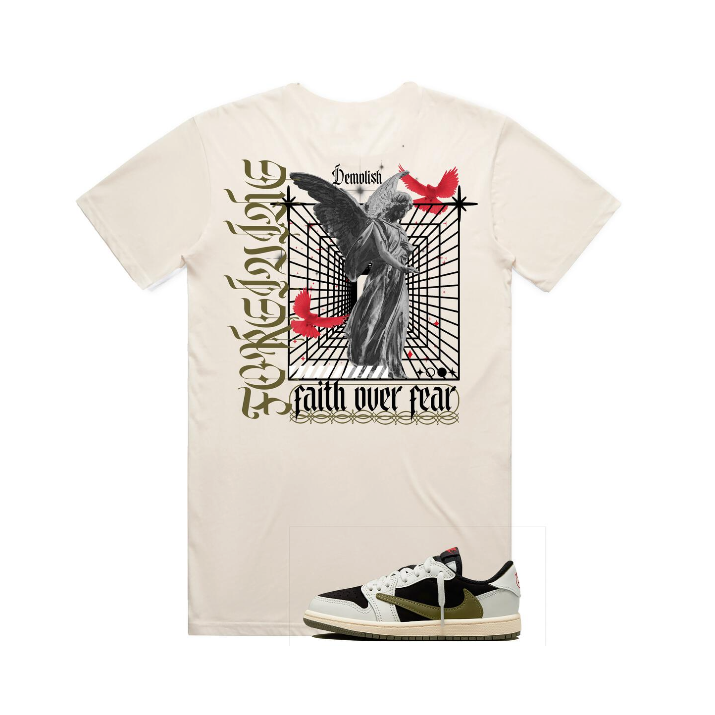 Men, Boys, Teens, Gifts, Wmns, Girls, Urban, Style, Fashion, Mens Tees, Womens Tees, Teen Tees, Boys Tees, Urban Apparel, Demolish, Natural, Red, T-Shirt, Birds, Statue,