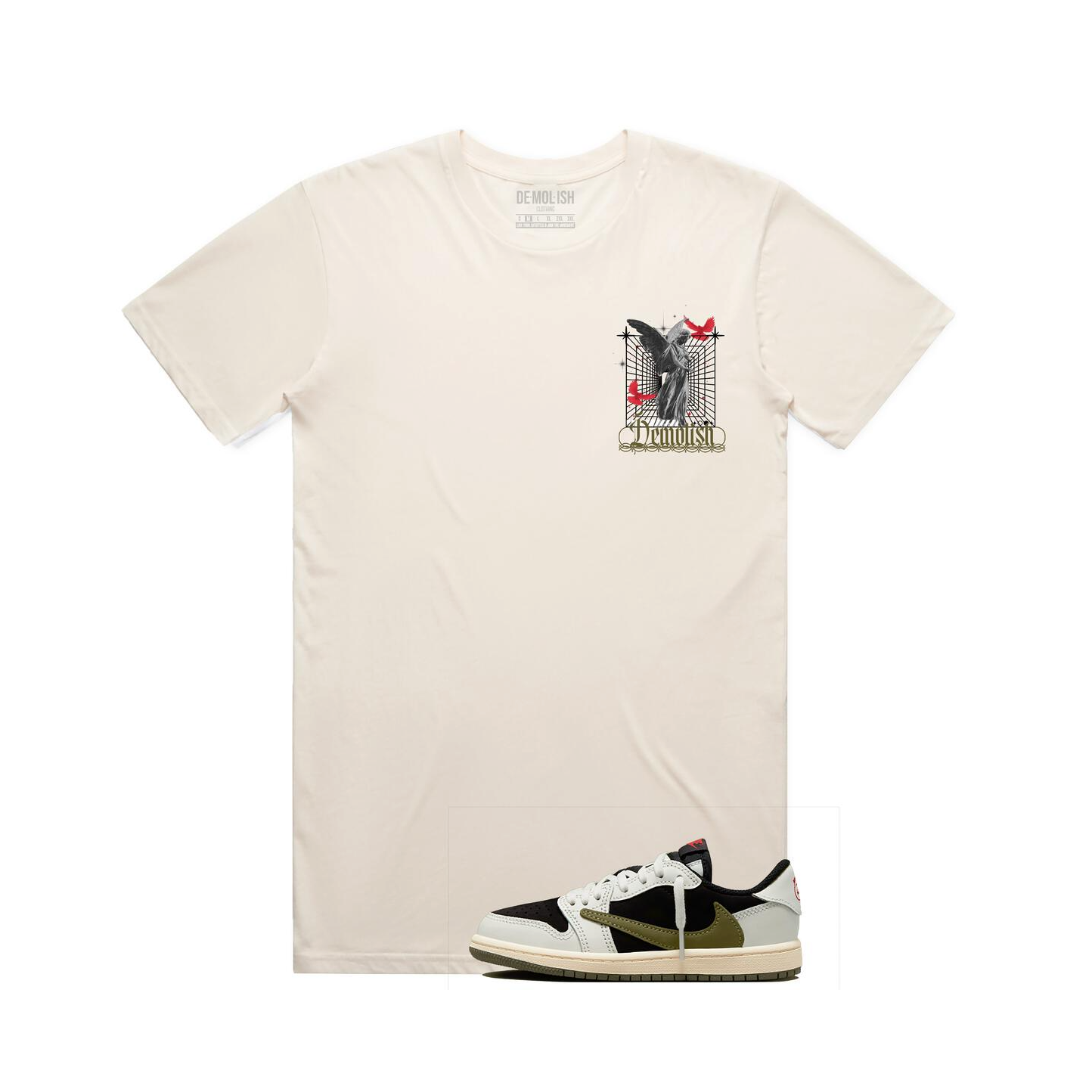 Men, Boys, Teens, Gifts, Wmns, Girls, Urban, Style, Fashion, Mens Tees, Womens Tees, Teen Tees, Boys Tees, Urban Apparel, Demolish, Natural, Red, T-Shirt, Birds, Statue,