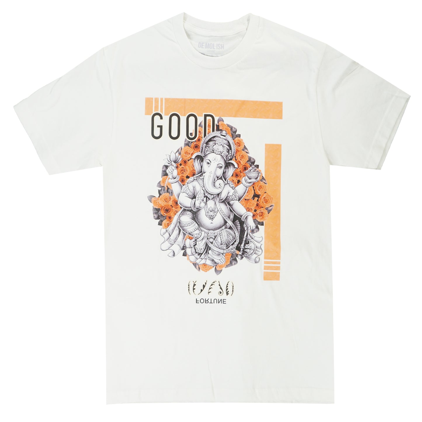 Men, Boys, Teens, Gifts, Wmns, Girls, Urban, Style, Fashion, Mens Tees, Womens Tees, Teen Tees, Boys Tees, Urban Apparel, Demolish, Good Fortune Tee, Peach Tee, White Tee,