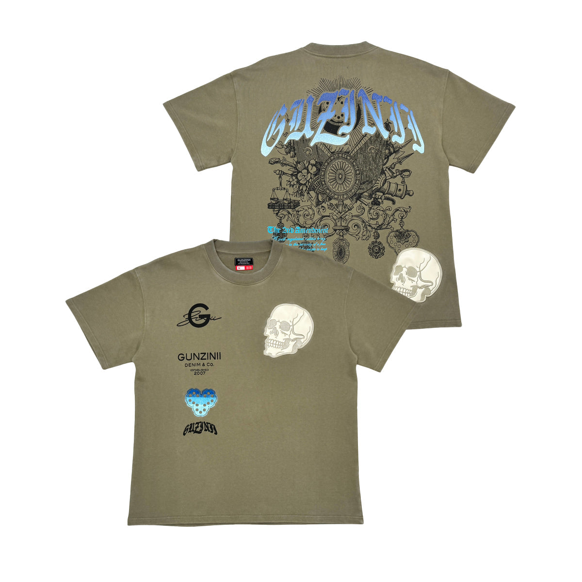 GUNZINII / OLIVE SKULL TEE
