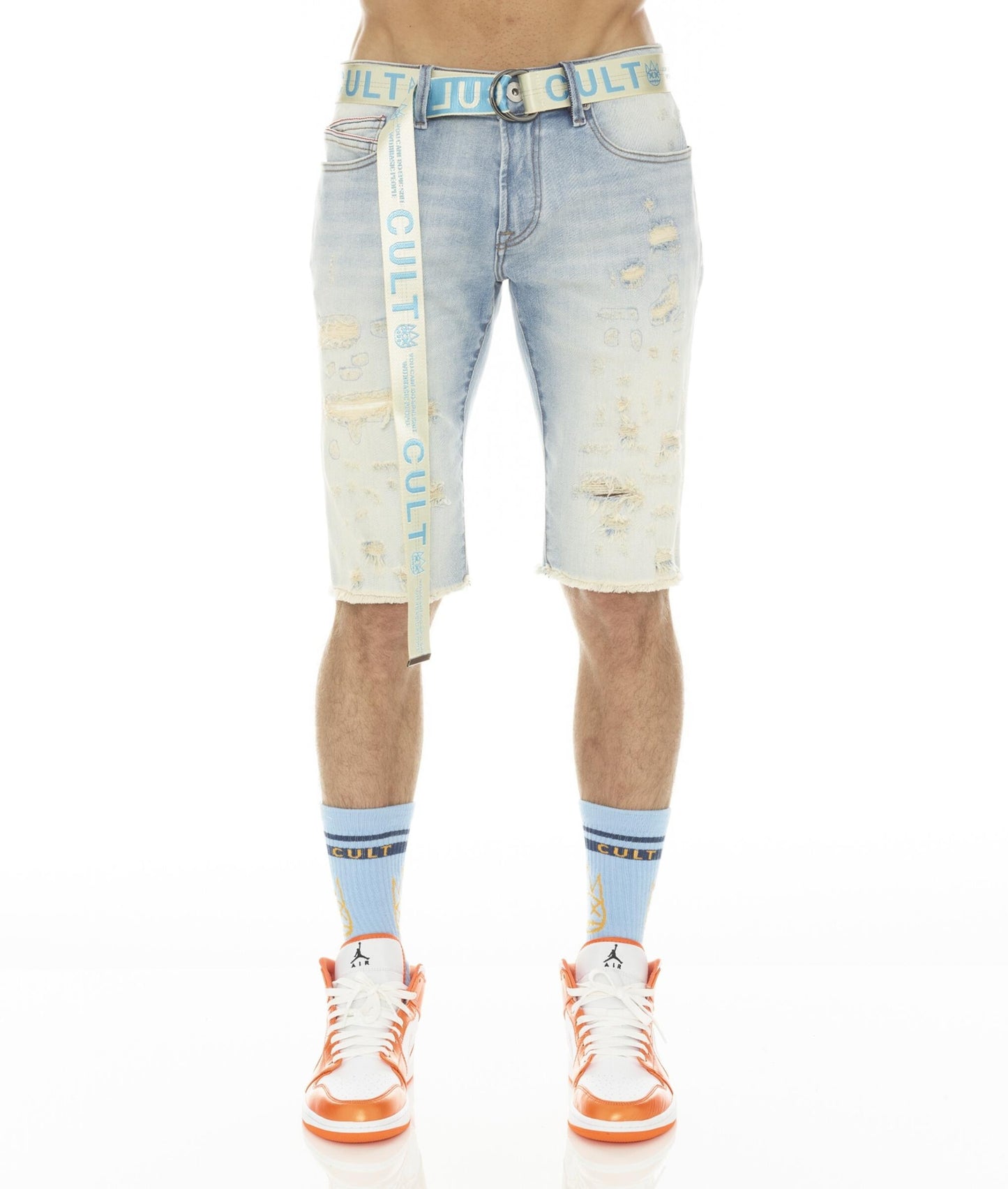 Belted Scars Rocker Short (Lt. Blue) /C5