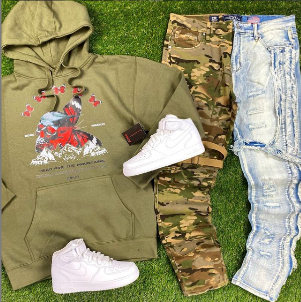 Head For The Mountains Hoodie (Olive/Red)/ MD1