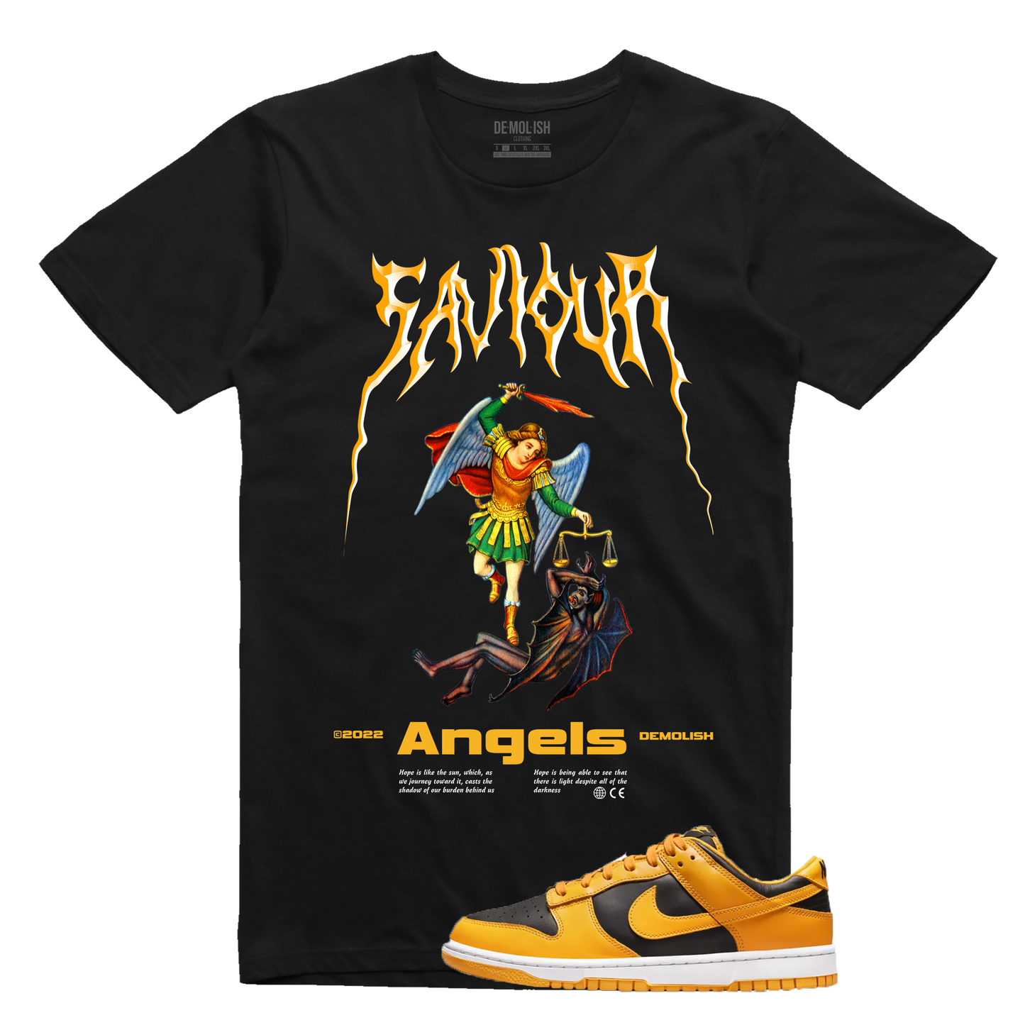 Saviour Angels Tee, Nike Dunk Low Championship Goldenrod, Tees for Kicks, Men's Graphic Tees, Women's Graphic Tees, Teens Graphic Tees, Graphic Tees, Goldenrod Dunks,