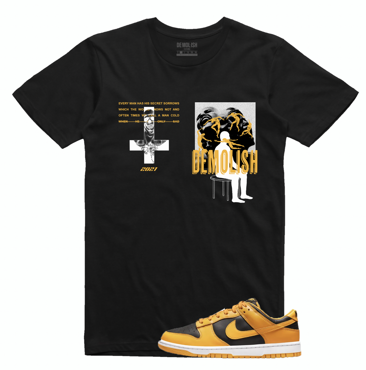 Demolish, Graphic Tee, Black Tee, Nike Dunk Low Retro "Championship Goldenrod", Mens Tees, Womens Tees, Teen Tees, Boys Tees, Urban Apparel,
