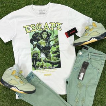Escape Jungle Tee (Wht/Jade) / D5