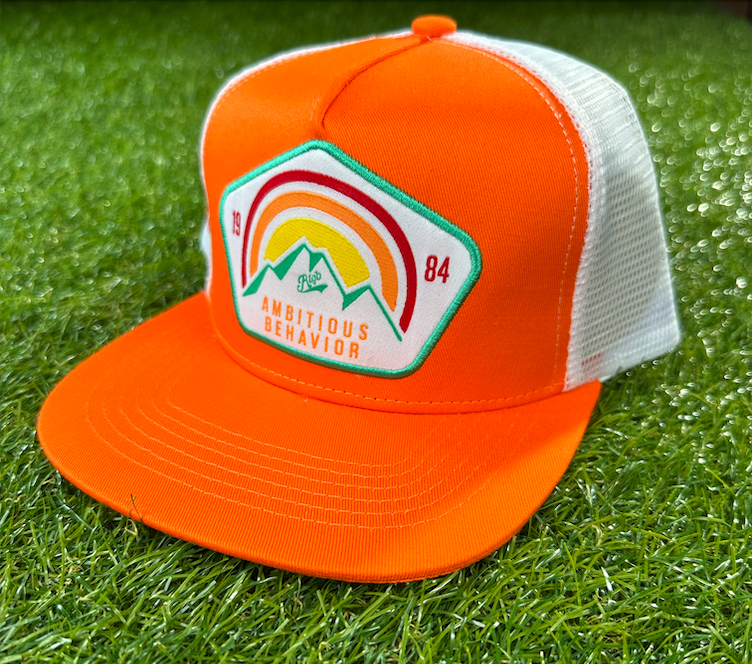 Men, Boys, Teens, Gifts, Wmns, Girls, Urban, Style, Fashion, Ambit, Jumper, Patches, Multi, Orange Hat, Hats, Hat, Trucker, Trucker Hat, Ambitious Behavior 1984 Trucker Hat,