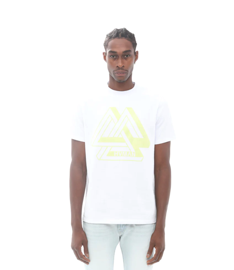 Men, Boys, Teens, Gifts, Wmns, Girls, Urban, Style, Fashion, Mens Tees, Womens Tees, Teen Tees, Boys Tees, Urban Apparel, HVMAN, T-Shirt, Triangle Tee, Luminary Green, Neon Green, White,