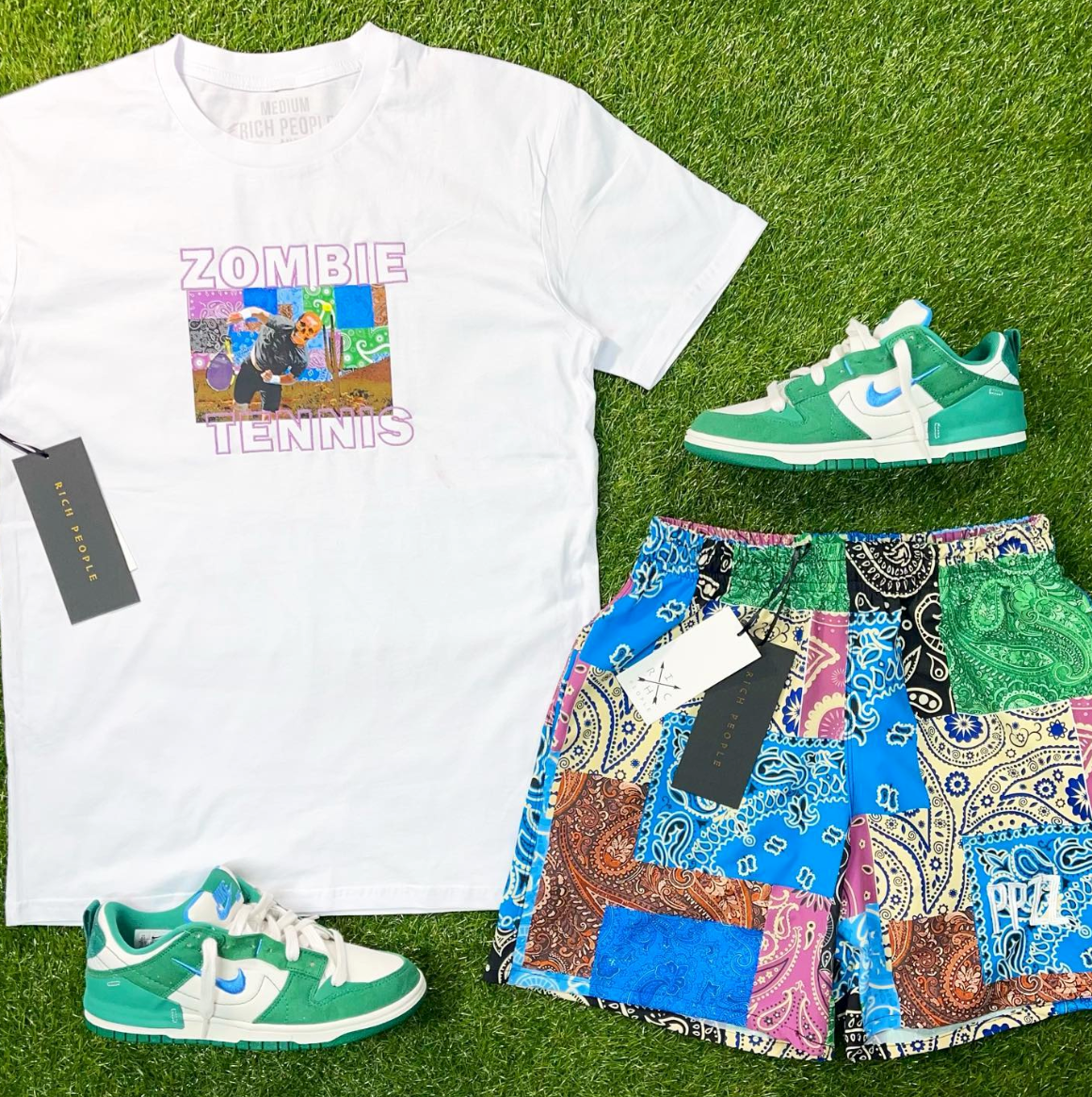 PPZZ x Rich People Zombie Tennis Paisley Tee (Wte/Mauve ) /D17