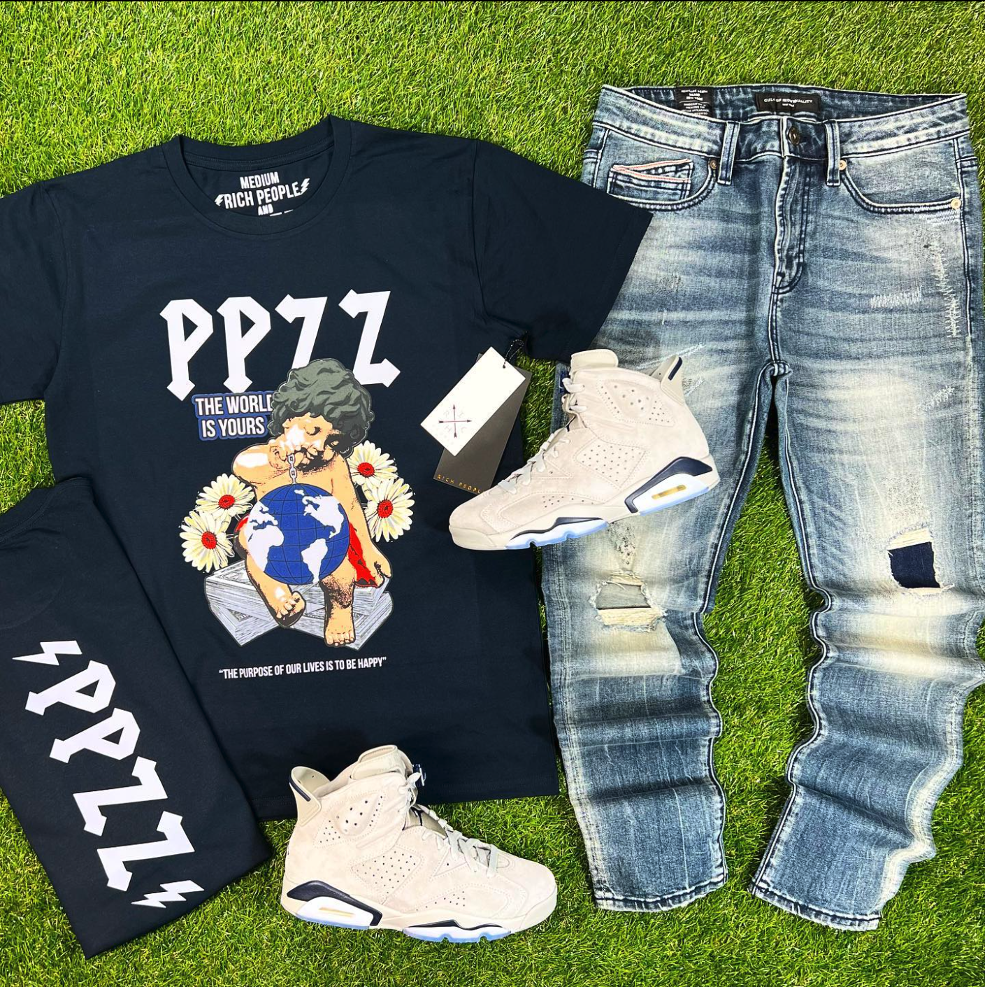 PPZZ x Rich People The World Is Yours Tee (Navy/Grey) /D1