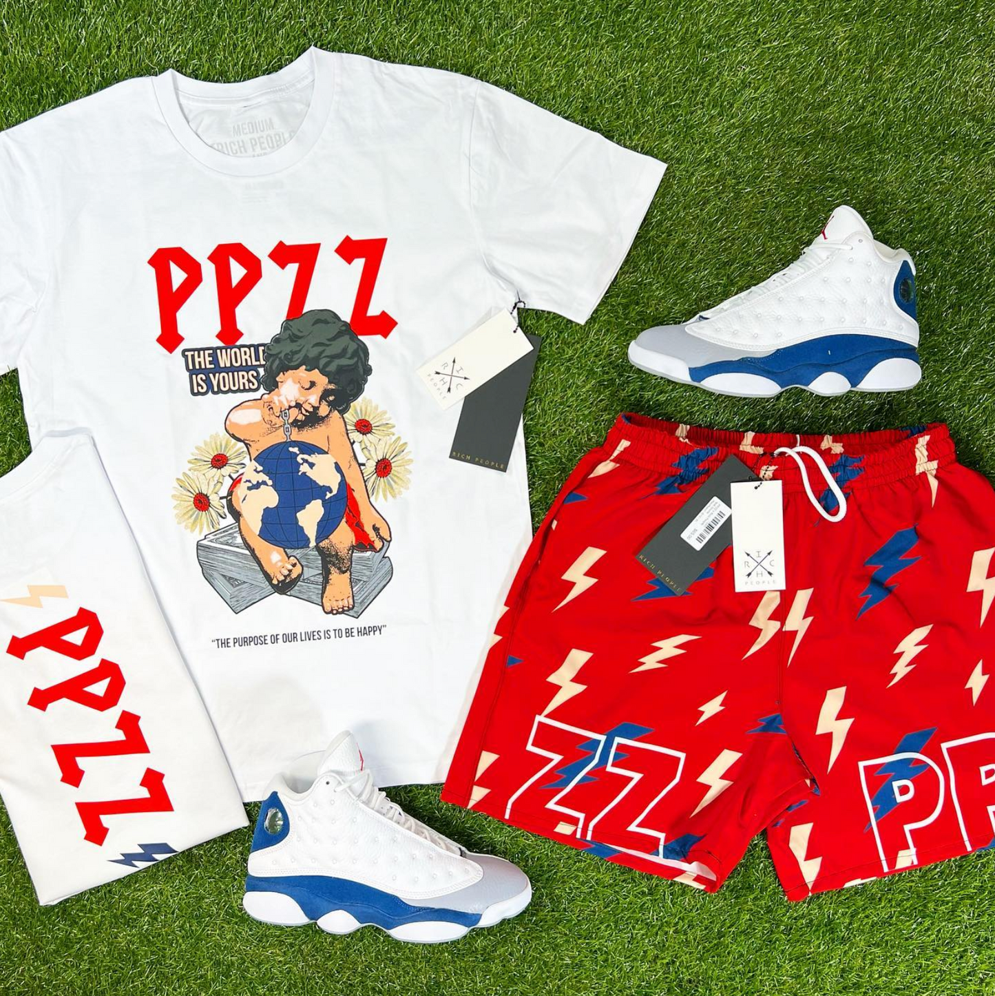 PPZZ x Rich People Bolt Shorts (Red/Navy) /D10