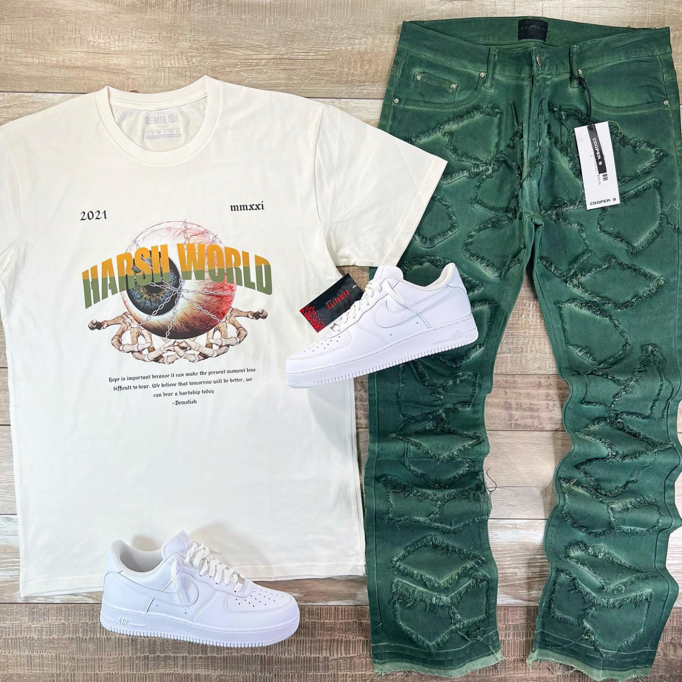 Harsh World Tee (Natural/Olive/Tan) /D10