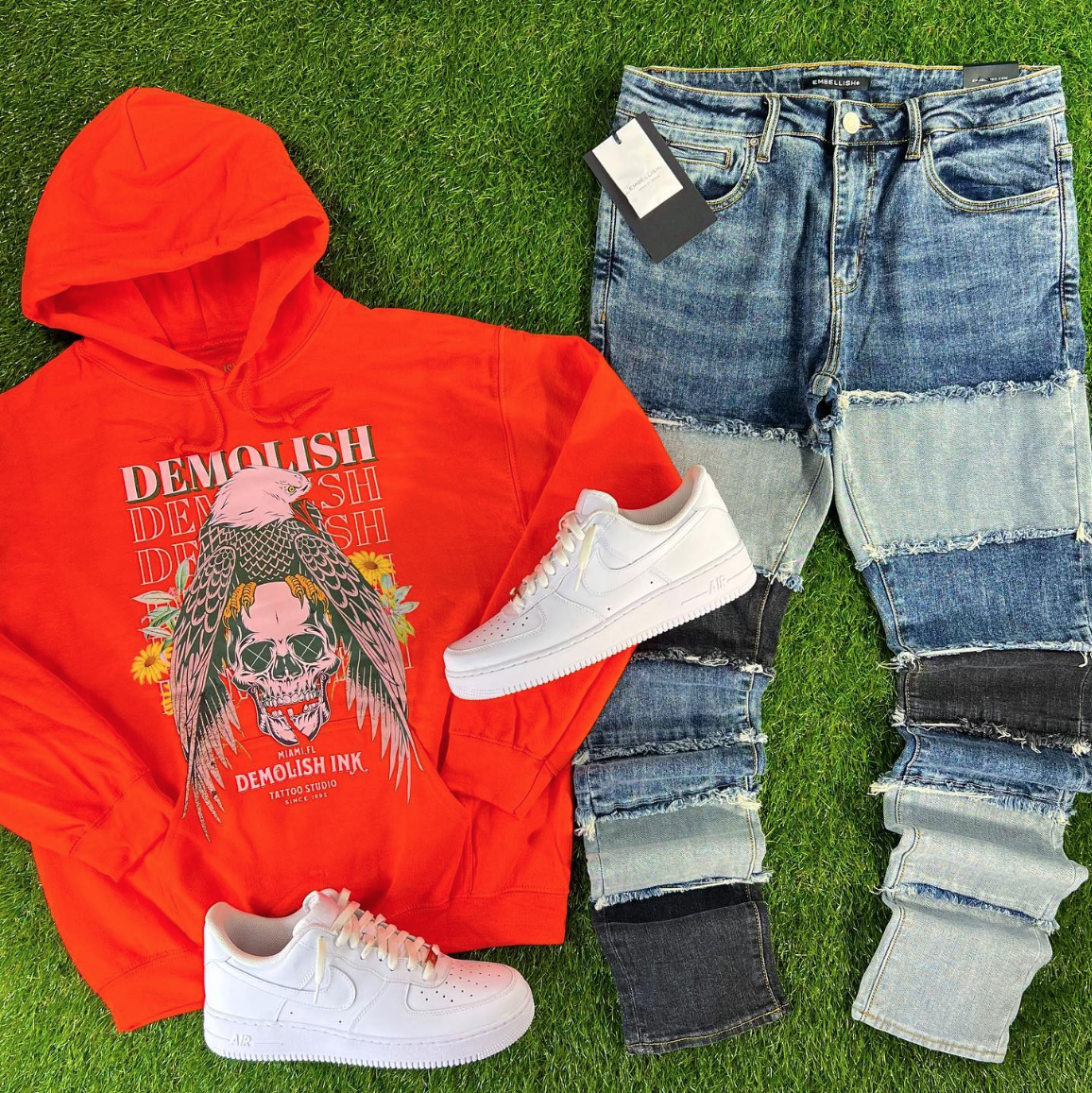 Eagle Skull Hoodie (Org/Olive) /D7