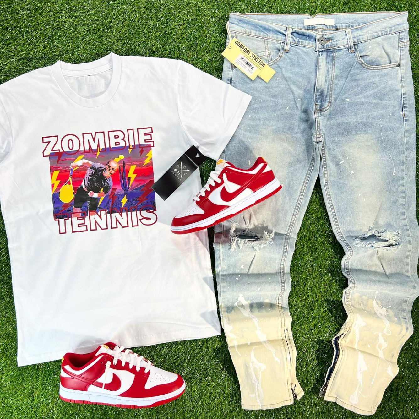 PPZZ x Rich People Zombie Tennis Bolt Tee USC (Wte/Red/Gold) /D15