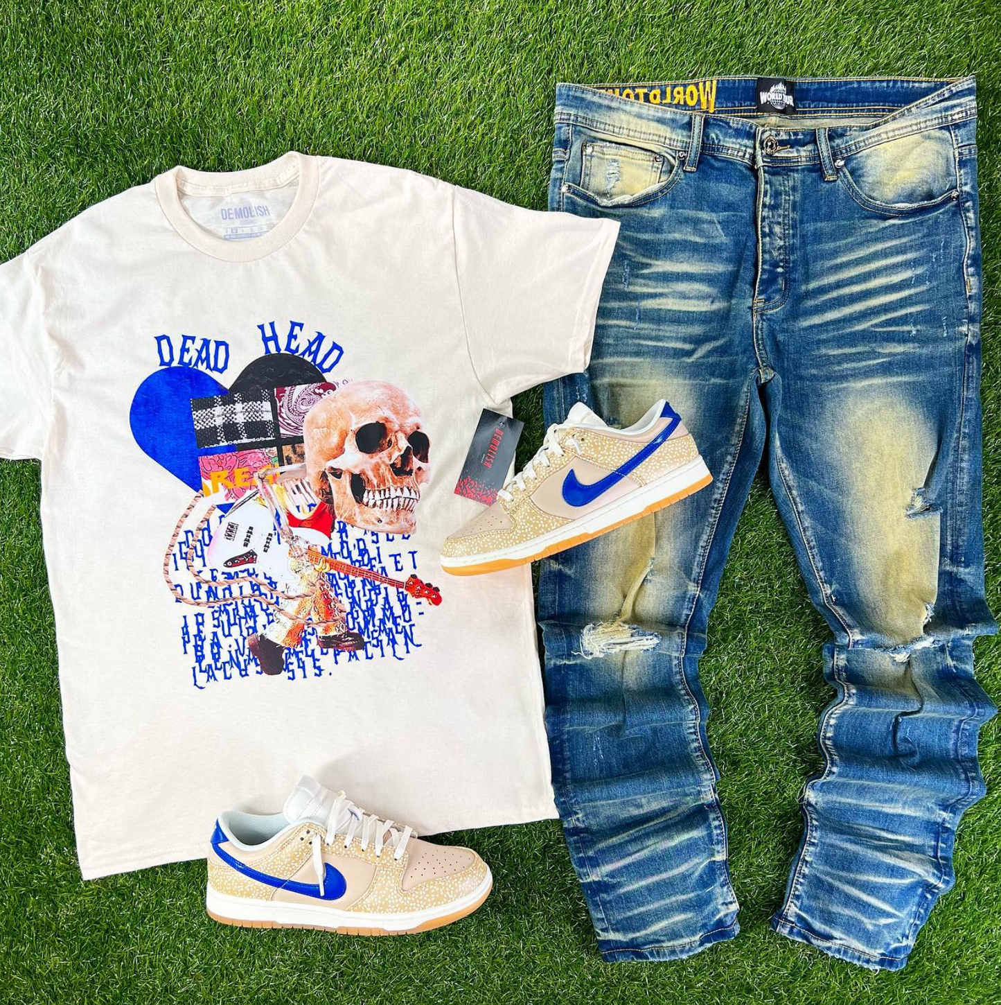 Dead Head Tee (Natural/Royal Blue) /D15