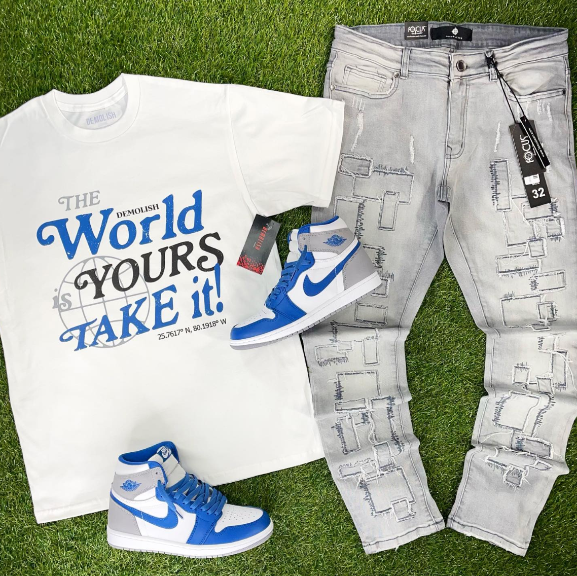 Take The World Tee (Wte/Blu/Grey) /D6