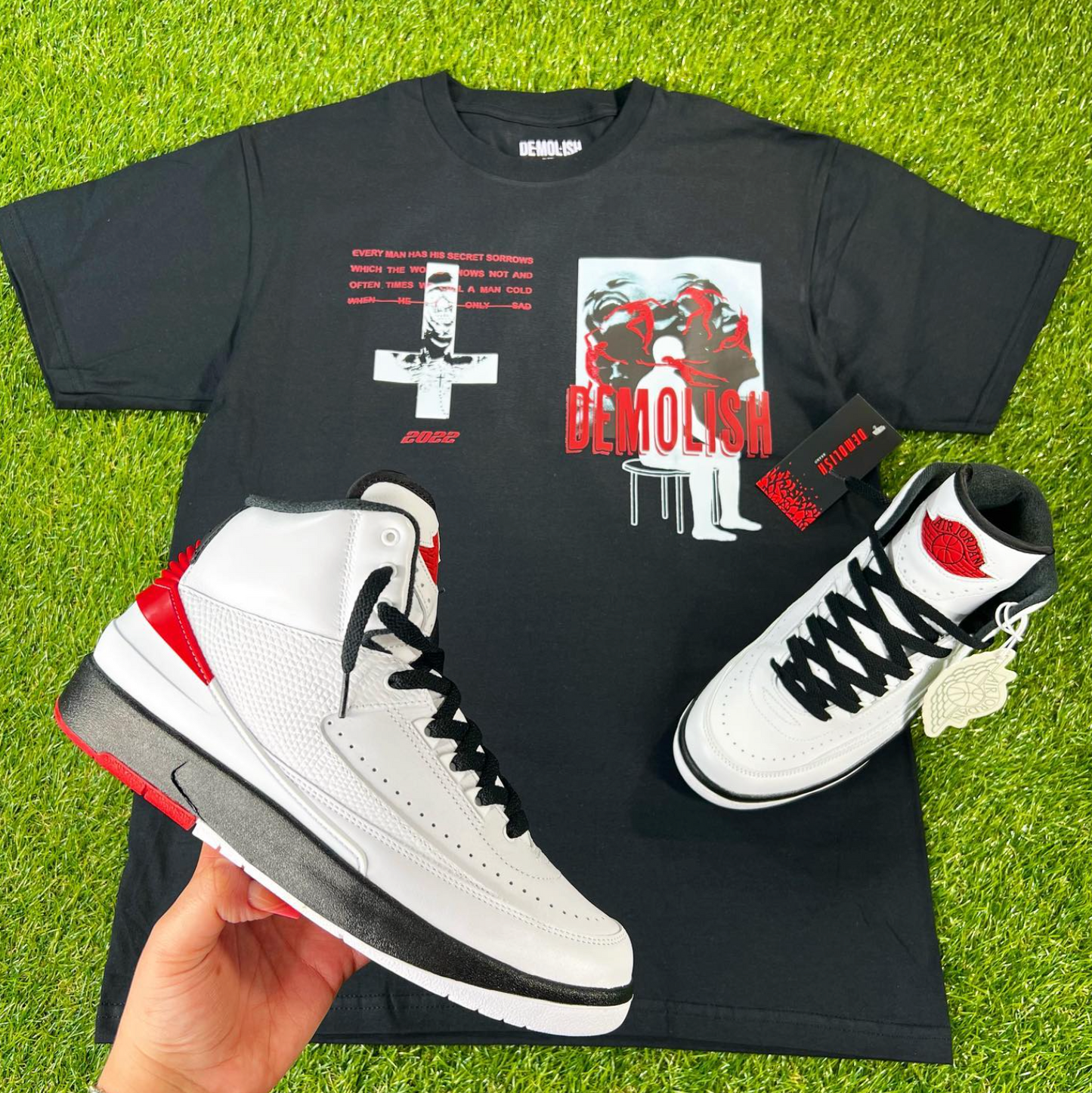 Demolish, Graphic Tee, Black Tee, Air Jordan 2 "Chicago", Mens Tees, Womens Tees, Teen Tees, Boys Tees, Urban Apparel,