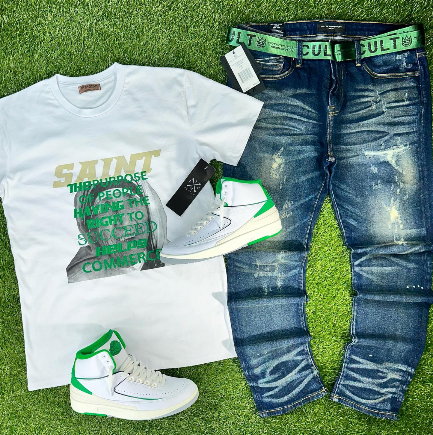 Saint Purpose Tee, Air Jordan 2 Lucky Green, Lucky Green, Tees for Kicks, Men's Graphic Tees, Women's Graphic Tees, Teens Graphic Tees, Graphic Tees, Lucky Green 2s, Tees for Jordans,