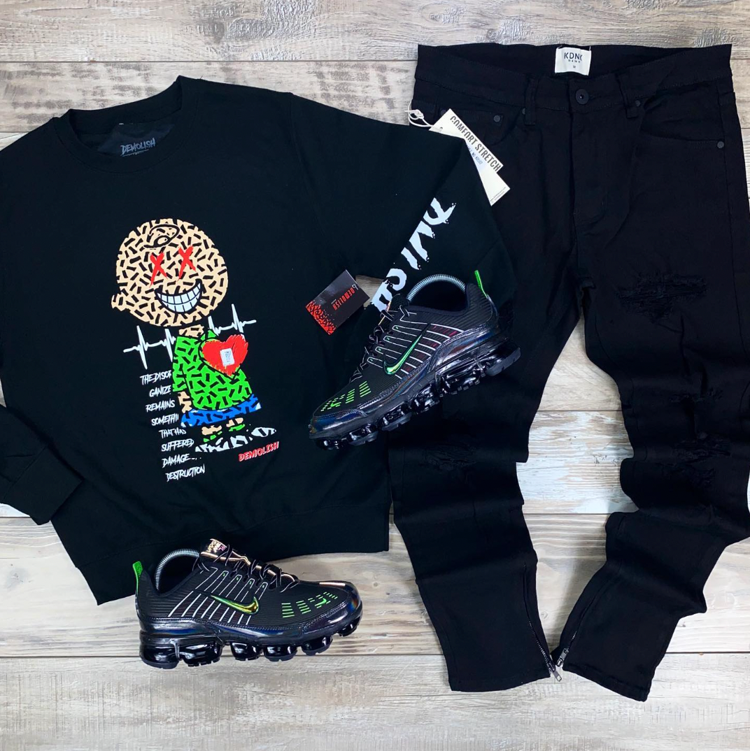 Neon Charlie Puzzled Crew (Black) /D13
