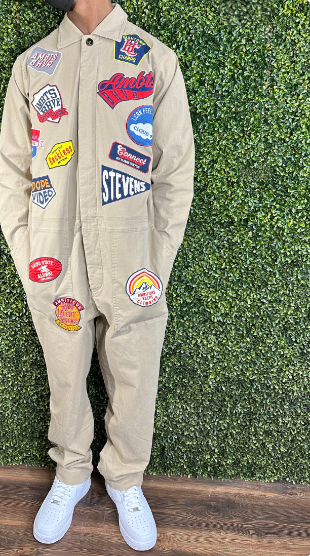 Men, Boys, Teens, Gifts, Wmns, Girls, Urban, Style, Fashion, Ambit Patchwork Overalls, Ambit, Jumper, Patches, Multi, Khaki,