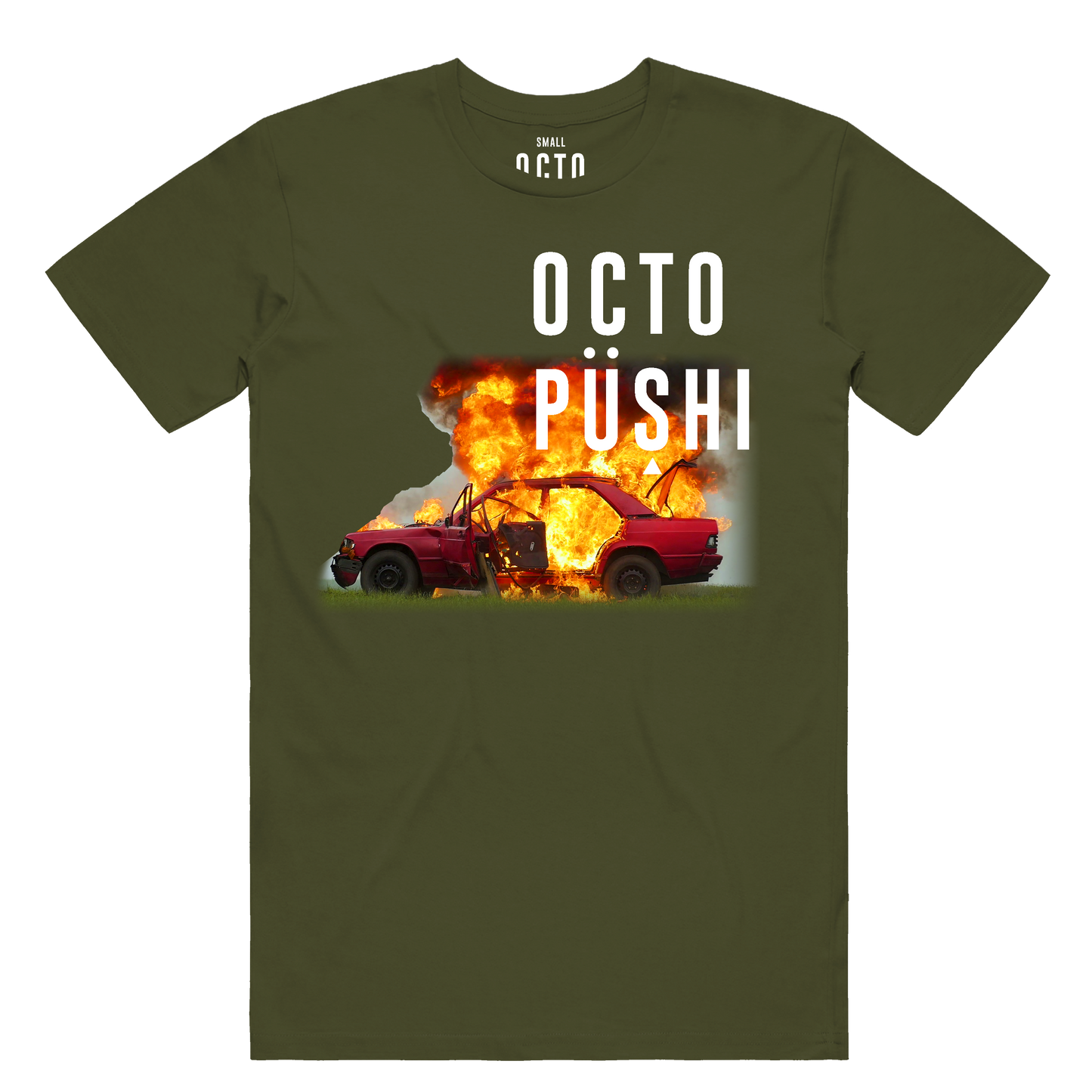 Burning Car Tee (Olive) /D10