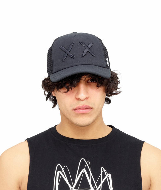 CULT “X” BLACK MESH TRUCKER HAT”