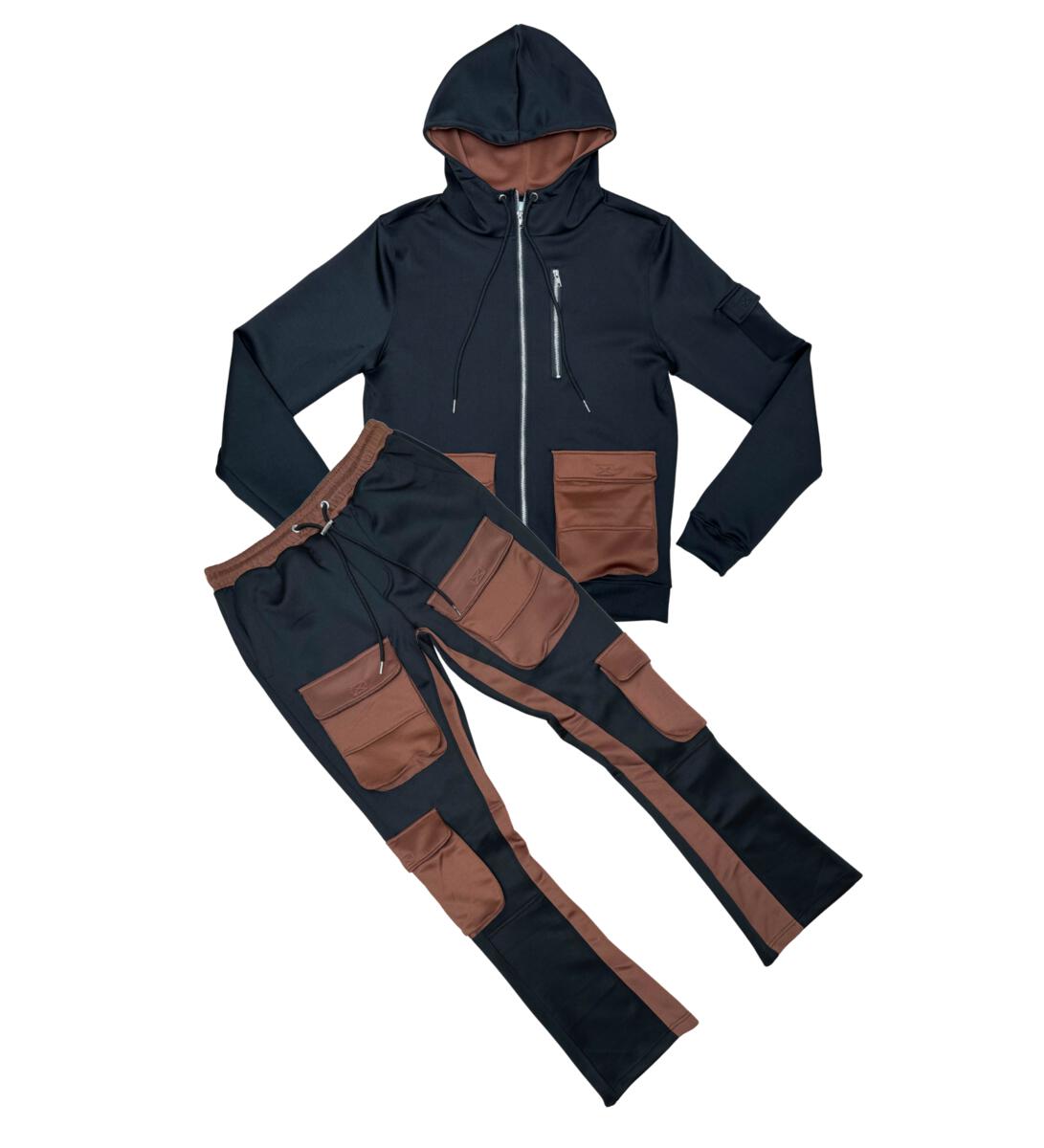 BLACK TRICOT HOODIE SET