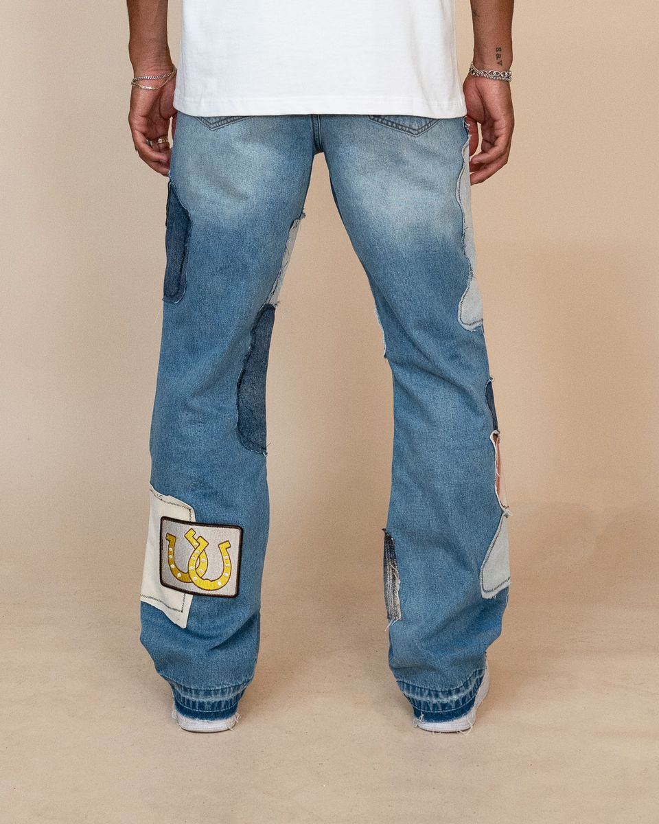 Light Indigo Wash Patchwork Jeans