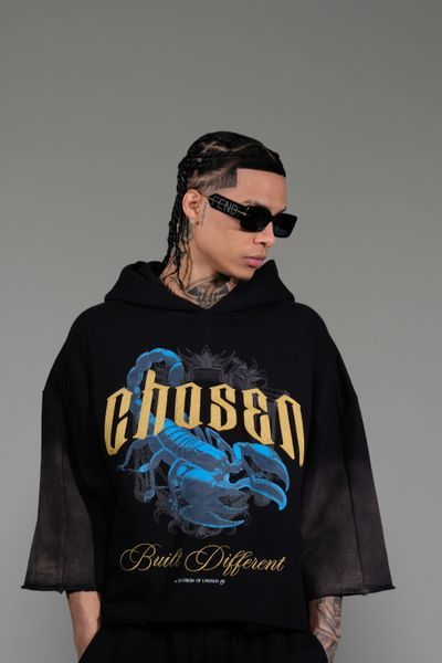 CHOSEN BLACK 3/4 SLEEVE HOODIE