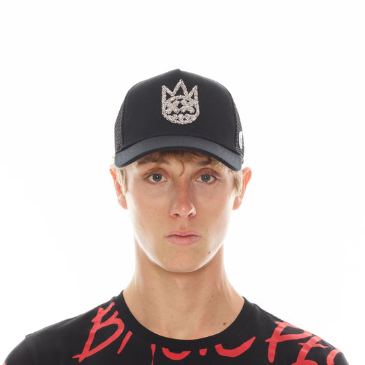 BLACK CLEAN CRYSTAL LOGO MESH BACK TRUCKER CURVED VISOR