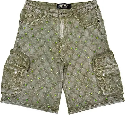VICIOUS OLIVE  RHINESTONE SHORTS