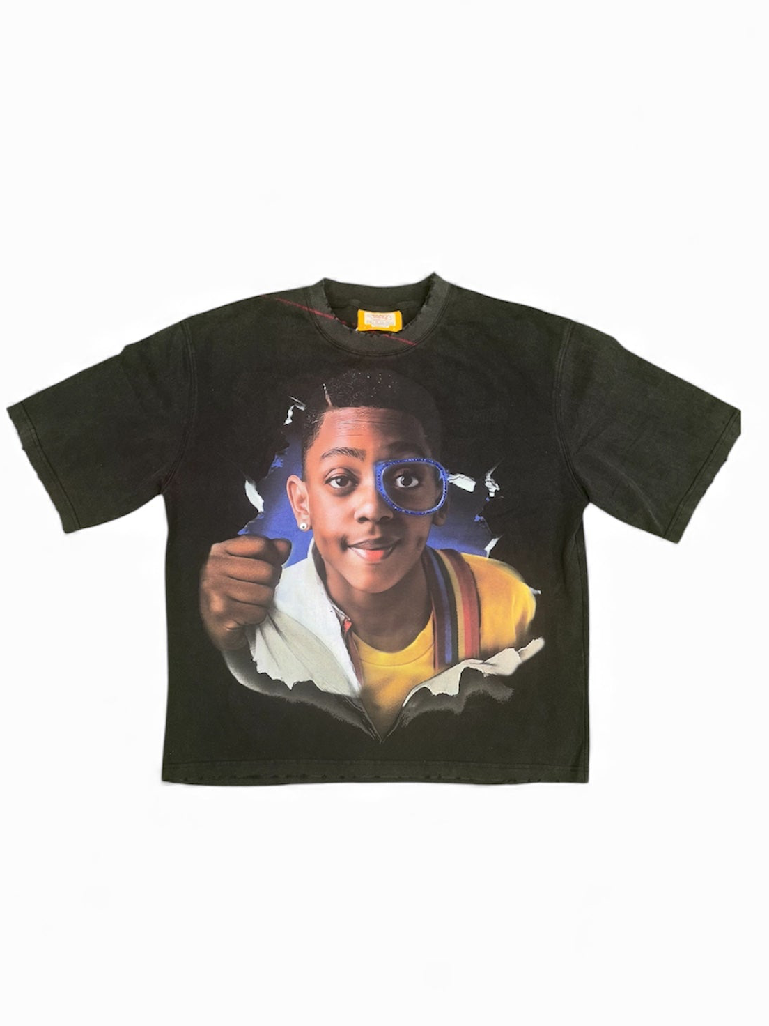 Black Acid Wash Urkel Rhinestone Tee