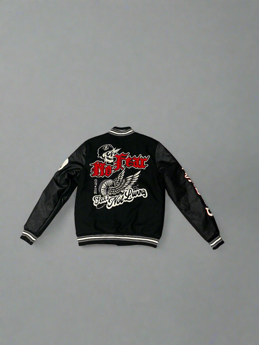 Black Patchwork Varsity Jacket