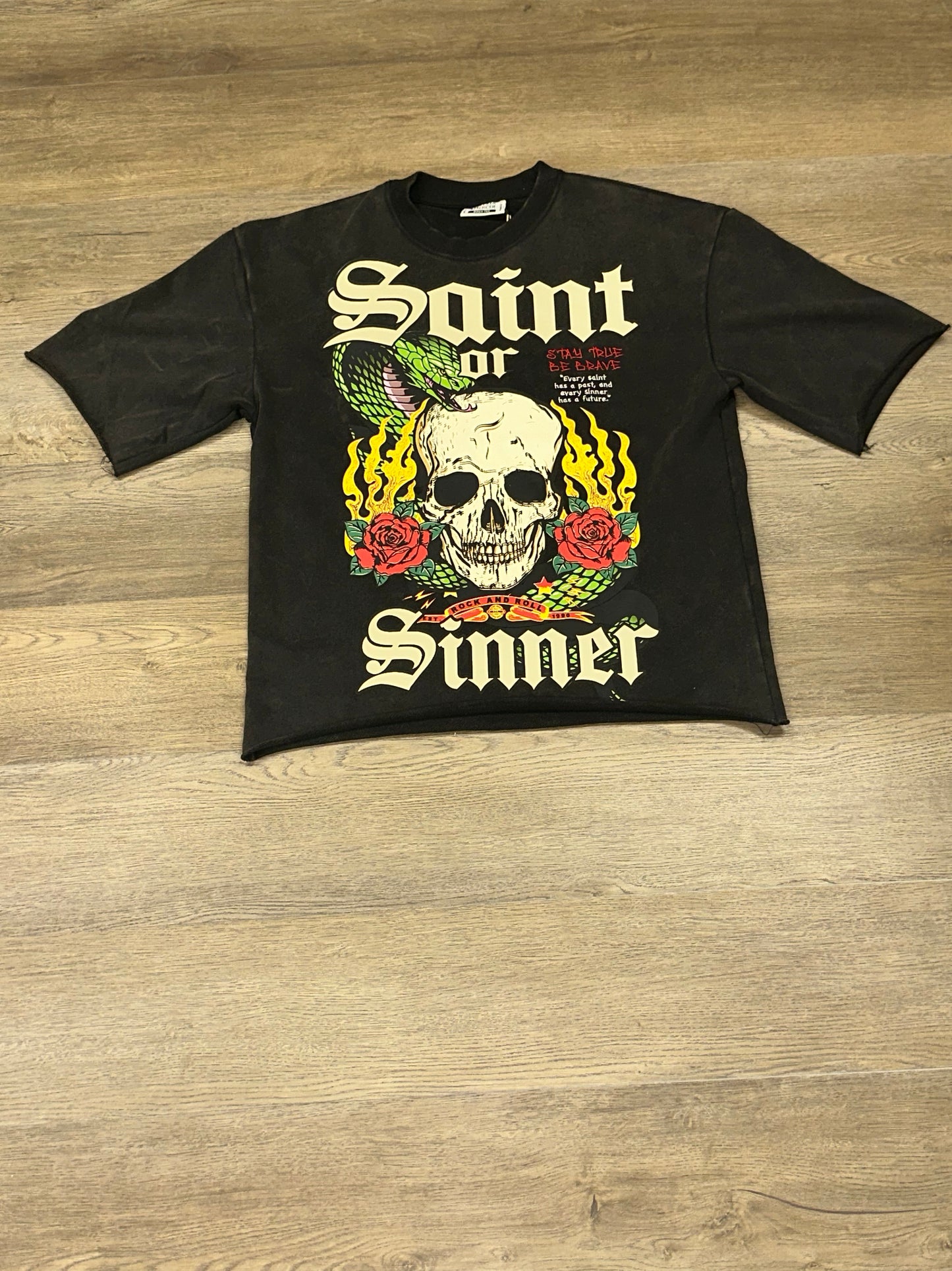 B&M-Black Washed Saint Crop Top