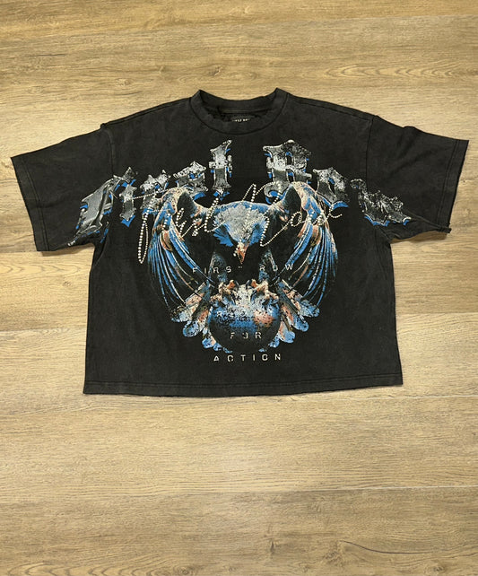 FR BLACK HEAVY WASHED EAGLE W/GLOBE TEE