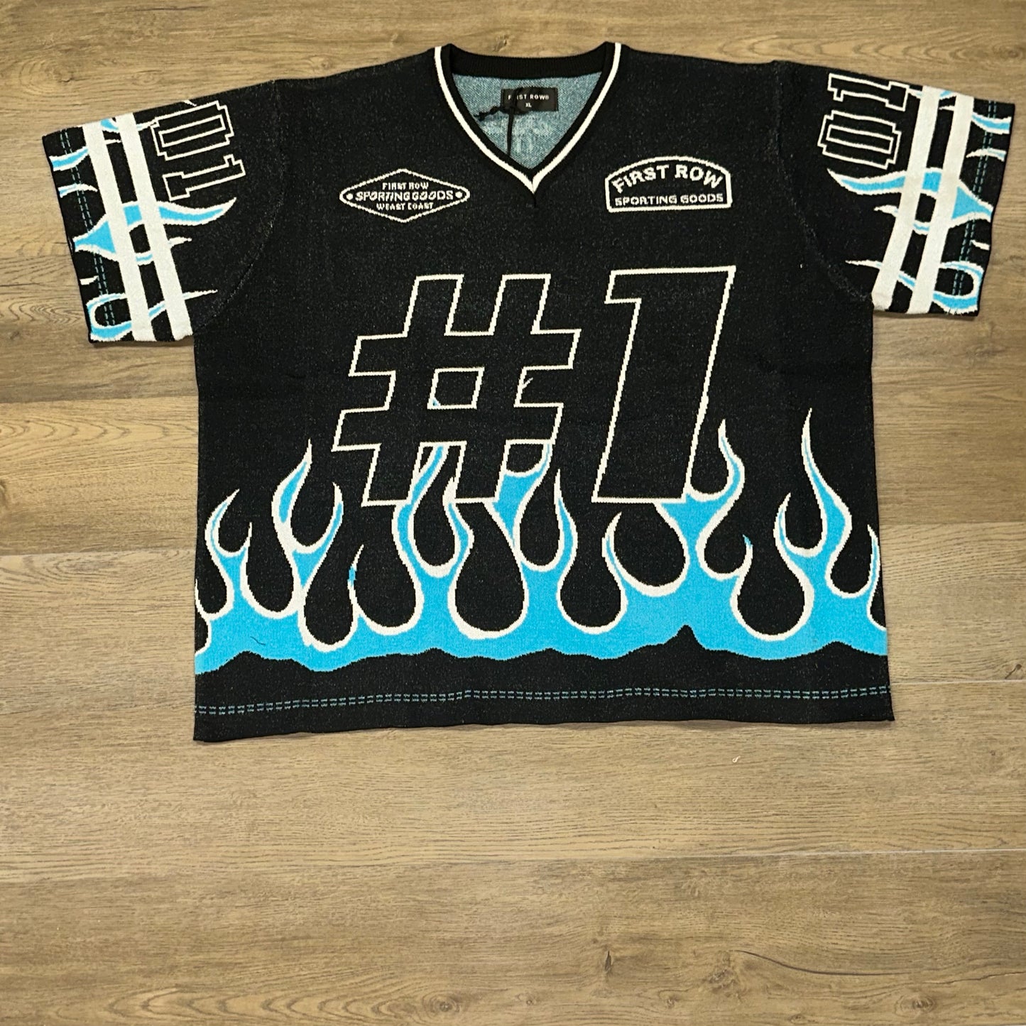 BLACK STADIUM SWEATER WITH BLUE FIRE POOL