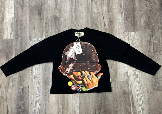 BKYS/ SMILEY FACE LONG SLEEVE CROP TEE