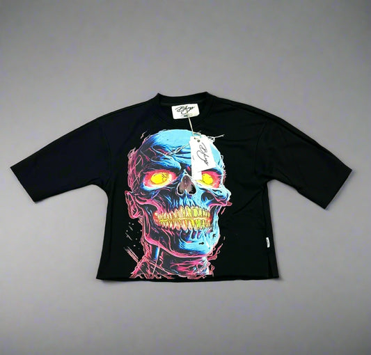 BKYS/ BLUE SKULL FACE CROP TEE