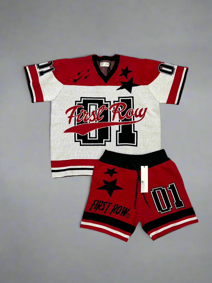 FR RED AND WHITE SHORT SET