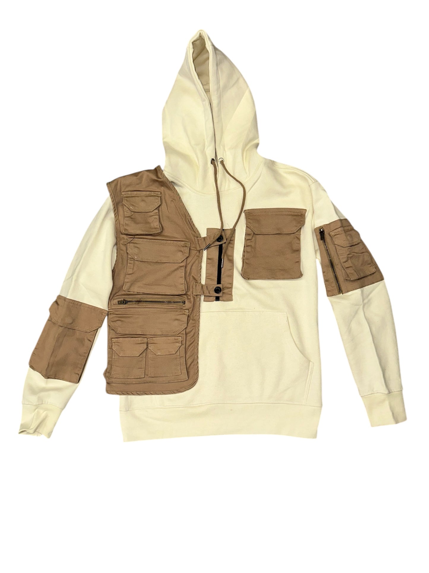 #231031 Khaki Hoodie With stitched in vest Set